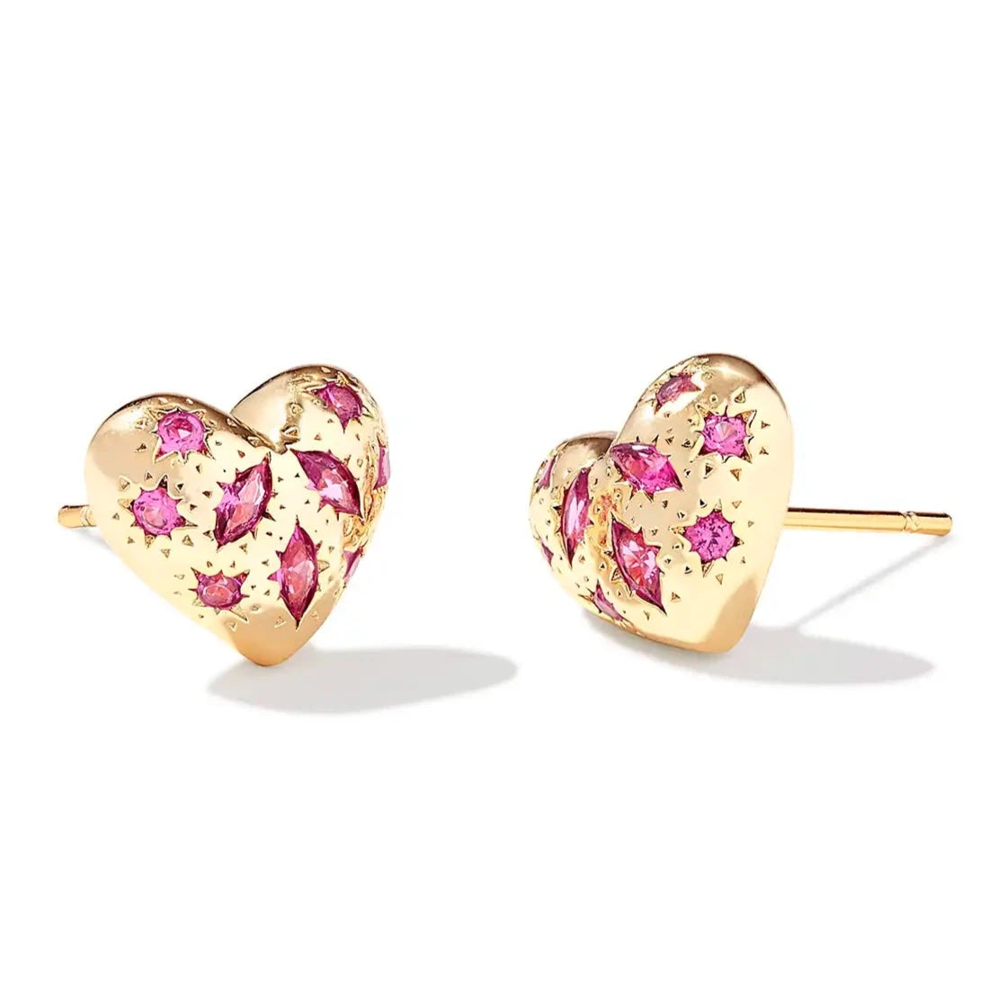 Lead Free Stud Earrings for Health -Kendra Scott | Holland Gold Heart Stud Earrings in Prink Crystal