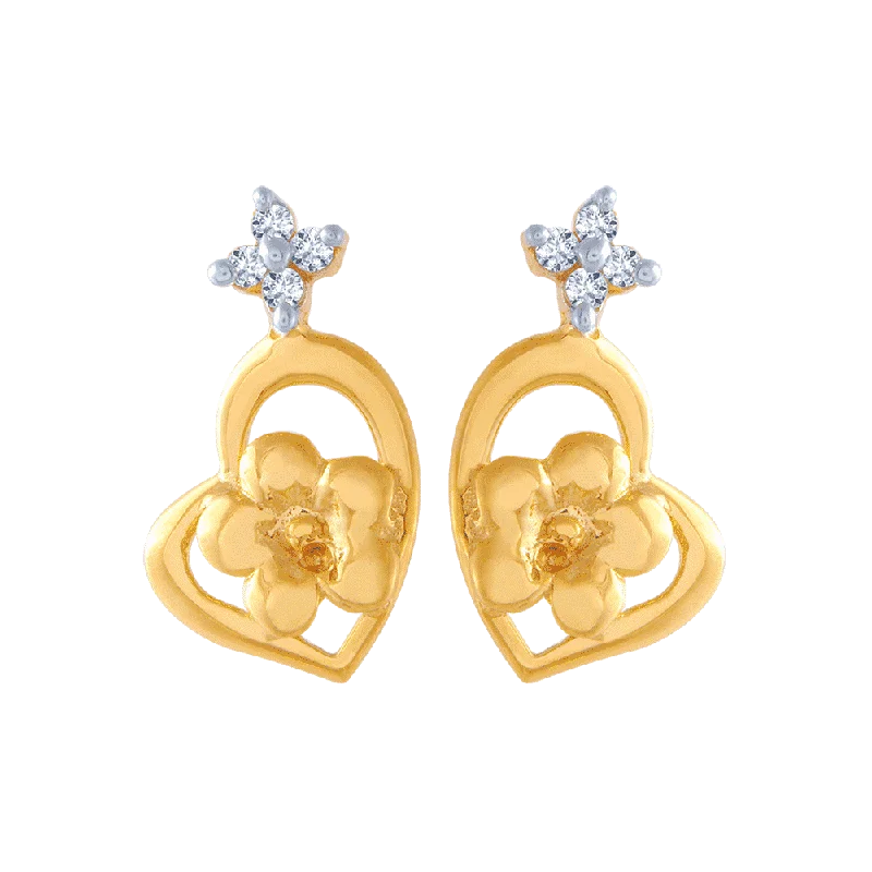 Stud Earrings with Rhinestones -14KT (585) Yellow Gold And American Diamond Stud Earrings For Women