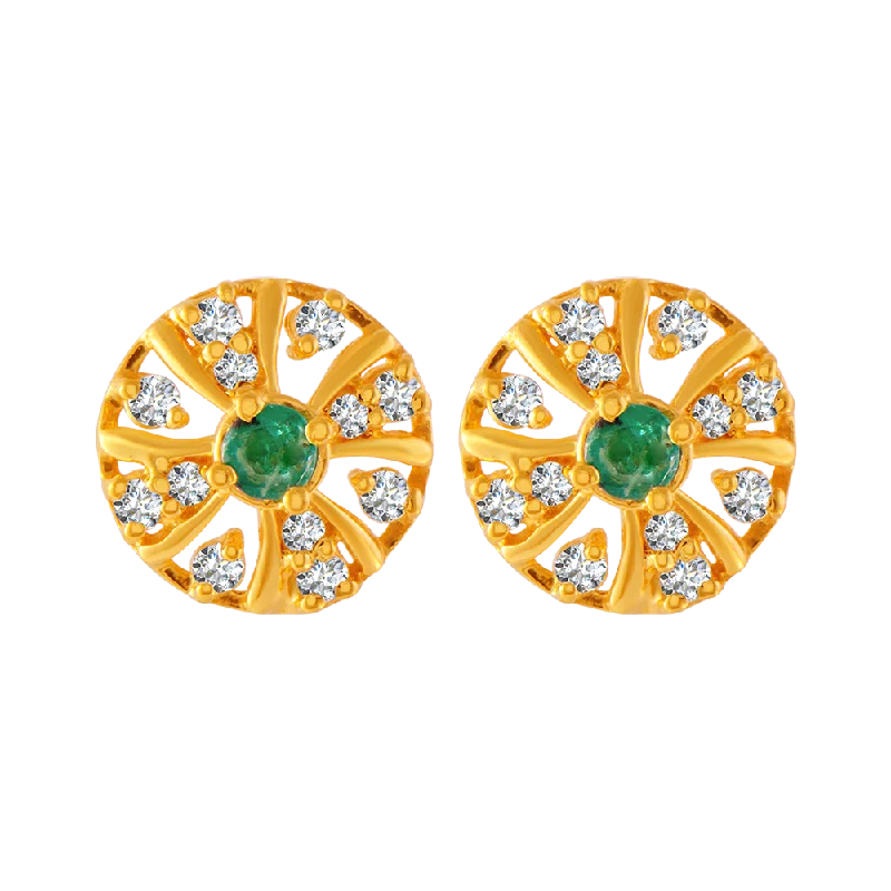 Retro Stud Earrings for Nostalgia -22KT Yellow Gold And American Diamond Stud Earrings For Women