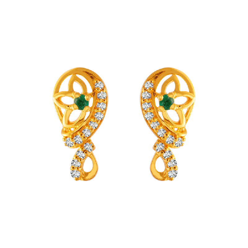 Ethnic Stud Earrings with Tribal Design -22KT Yellow Gold And American Diamond Stud Earrings For Women