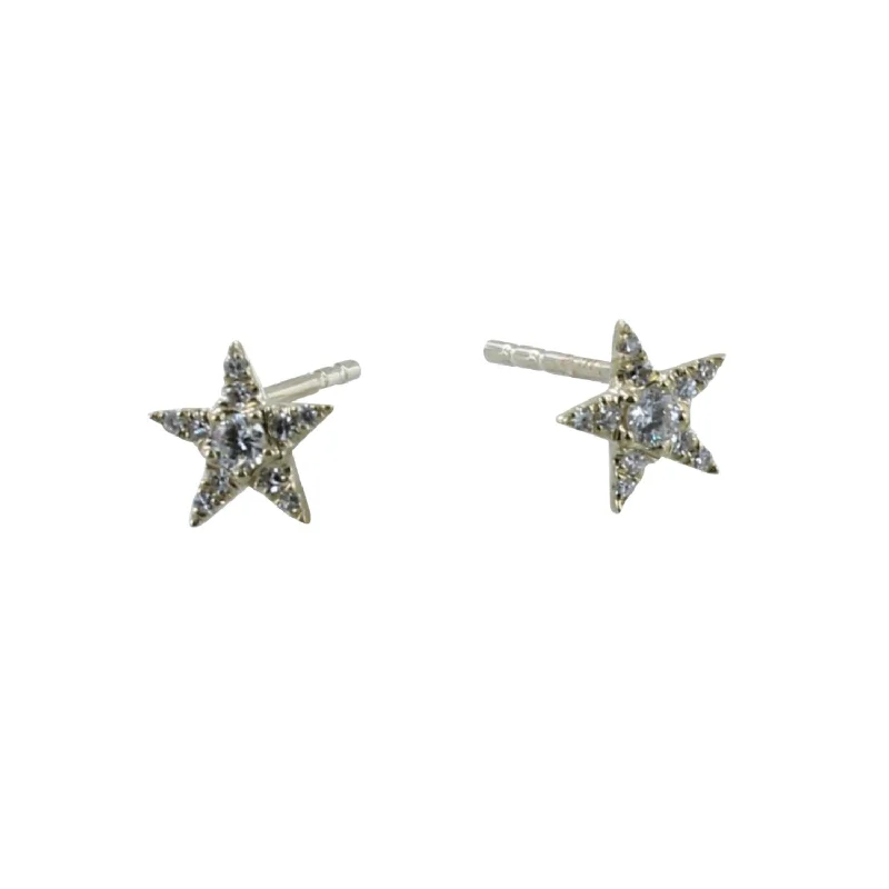 Stud Earrings for Yoga Session -14K Solid Yellow Gold and Diamond Star Stud Earrings