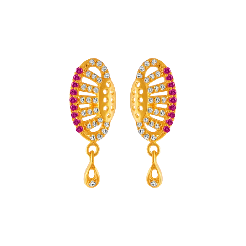 Stud Earrings with Keyhole Designs -22KT Yellow Gold And American Diamond Stud Earrings For Women