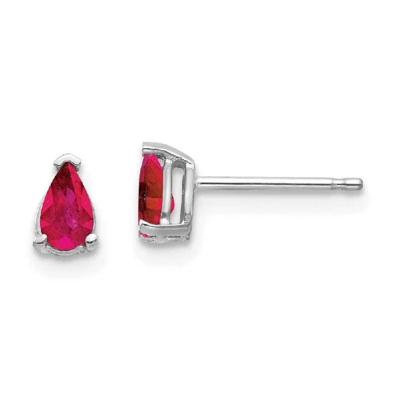 Stud Earrings with Wave Designs -14k White Gold Ruby Stud Earrings (L-6 mm, W-3 mm)