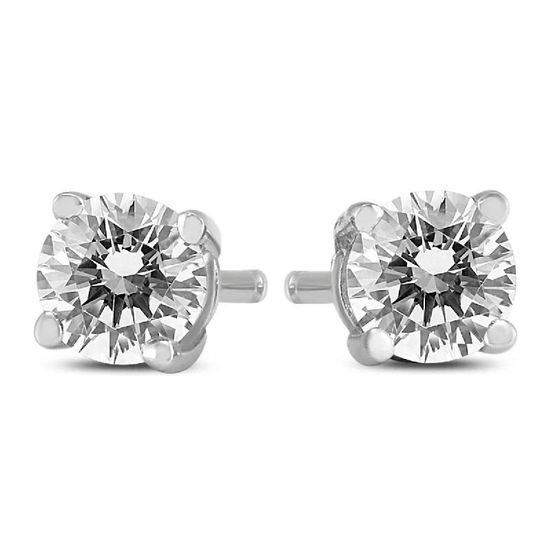 Crystal Stud Earrings for Sparkle -Marquee 1/2 Carat TW Round Diamond Solitaire Stud Earrings In 14k White Gold