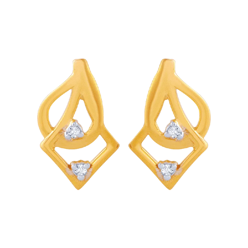 Stud Earrings with Enamel -14KT (585) Yellow Gold And American Diamond Stud Earrings For Women