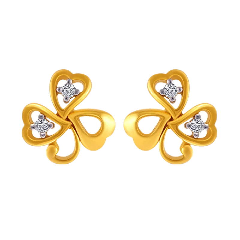 Stud Earrings for Birthday Celebration -14KT (585) Yellow Gold And American Diamond Stud Earrings For Women