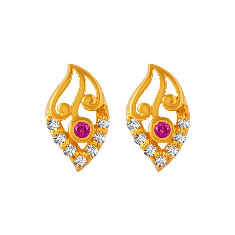 Contemporary Stud Earrings for Fashion -22KT Yellow Gold And American Diamond Stud Earrings For Women