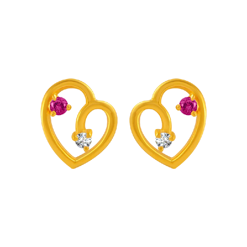 Stud Earrings with Leaf Motifs -22KT Yellow Gold And American Diamond Stud Earrings For Women