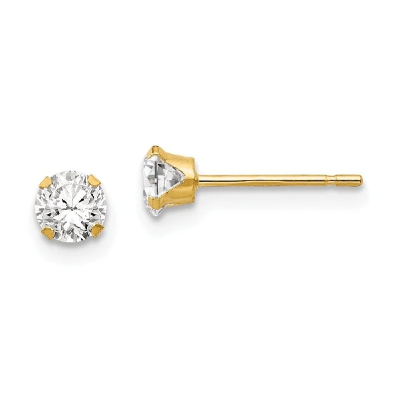 Stud Earrings with Vine Designs -14k Yellow Gold Cubic Zirconia Stud Earrings (L-4 mm, W-4 mm)