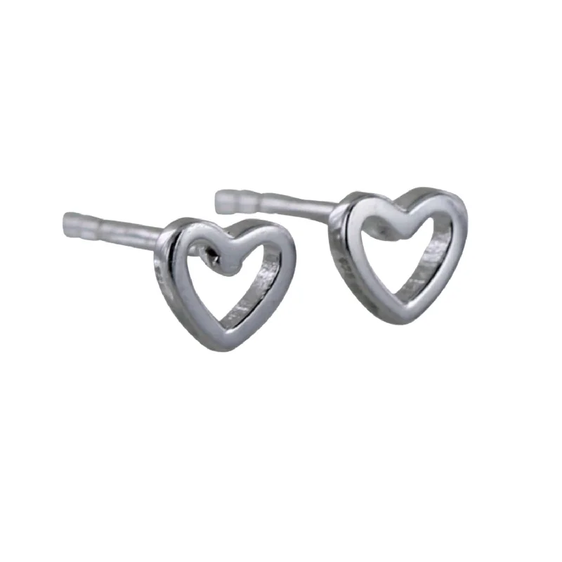 Stud Earrings with Textured Surface -Open Heart Sterling Silver Stud Earrings