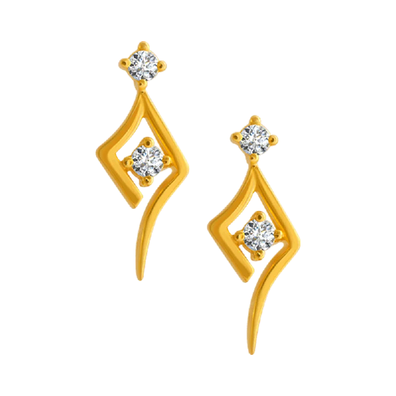 Stud Earrings for Birthday Celebration -22KT Yellow Gold And American Diamond Stud Earrings For Women