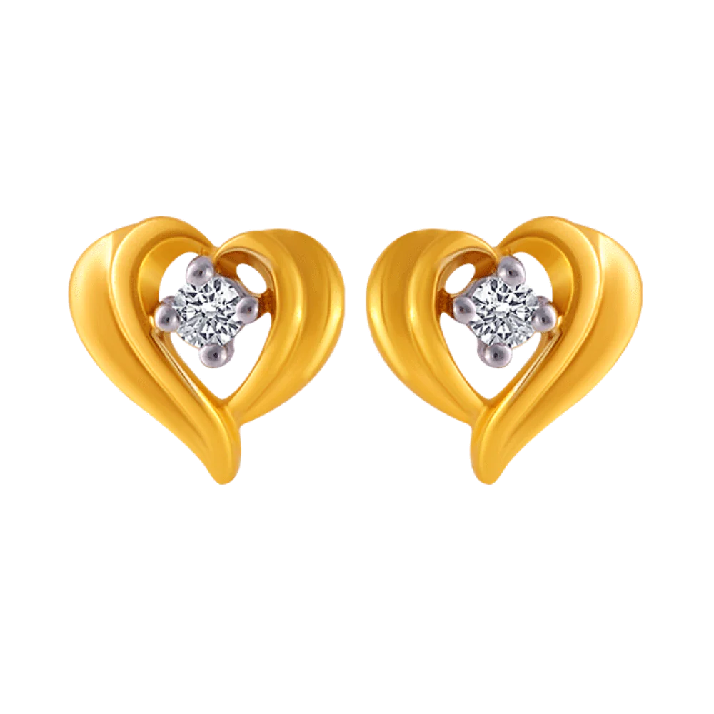 Stud Earrings for Mother's Day -14KT (585) Yellow Gold And American Diamond Stud Earrings For Women