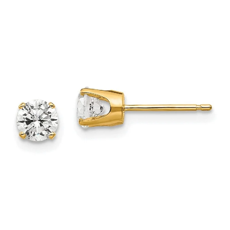 Gold Stud Earrings for Women -Curata 14k Yellow Gold Polished Post Earrings 4.5mm CZ Cubic Zirconia stud Earrings