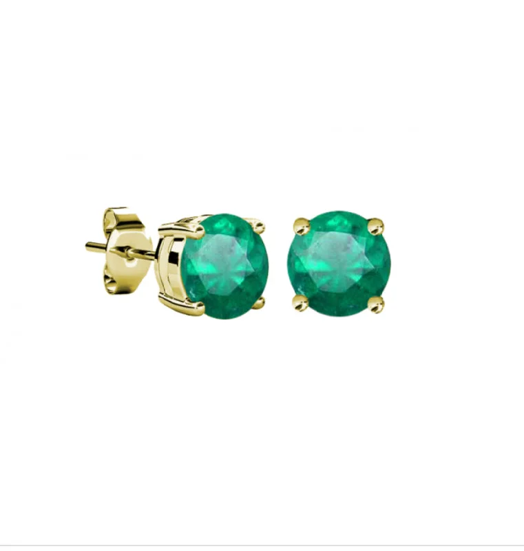 Hippie Stud Earrings with Beads -9ct yellow gold Emerald claw stud earrings