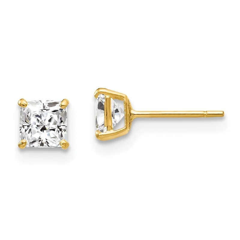 Stud Earrings for Travel Look -14k Yellow Gold Cubic Zirconia Stud Earrings (L-4 mm, W-4 mm)