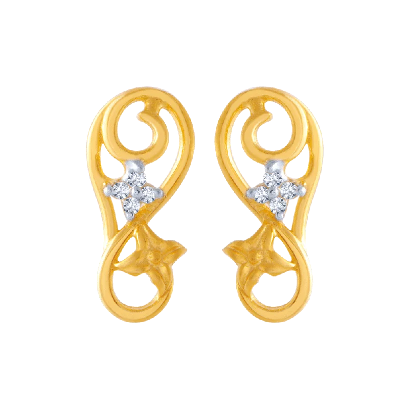 Stud Earrings with Gemstones and Beads -14KT (585) Yellow Gold And American Diamond Stud Earrings For Women