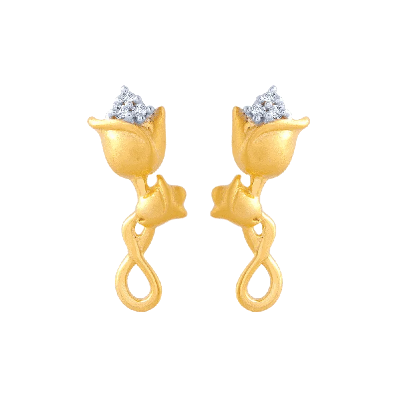 Minimalist Stud Earrings with Simplicity -14KT (585) Yellow Gold And American Diamond Stud Earrings For Women