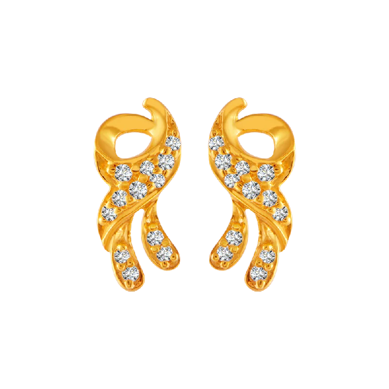 Stud Earrings with Wave Designs -22KT Yellow Gold And American Diamond Stud Earrings For Women