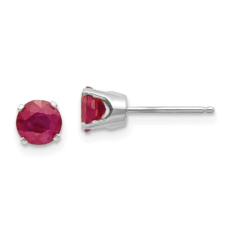 Clip On Stud Earrings for Non Pierced -14k White Gold Round Cut Ruby Stud Earrings (L-5 mm, W-5 mm)