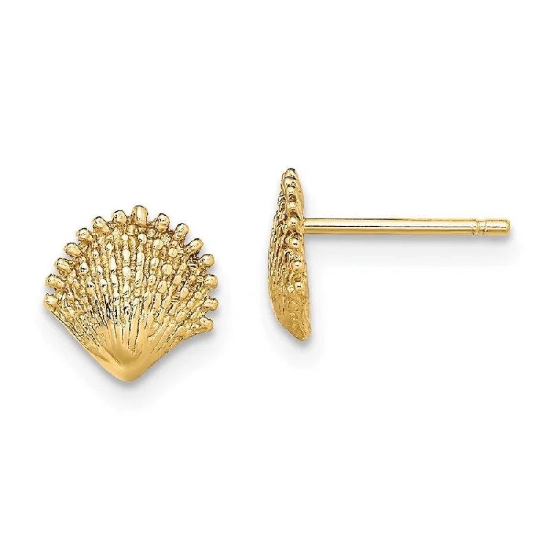 Stud Earrings with Abstract Designs -Diamond2Deal 14K Yellow Gold Scallop Shell Stud Earrings (L- 7.8 mm, W- 7.7 mm)