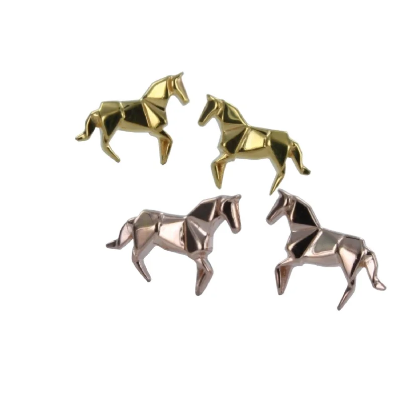 Screw Back Stud Earrings for Security -Sterling Silver Origami Horse Stud Earrings