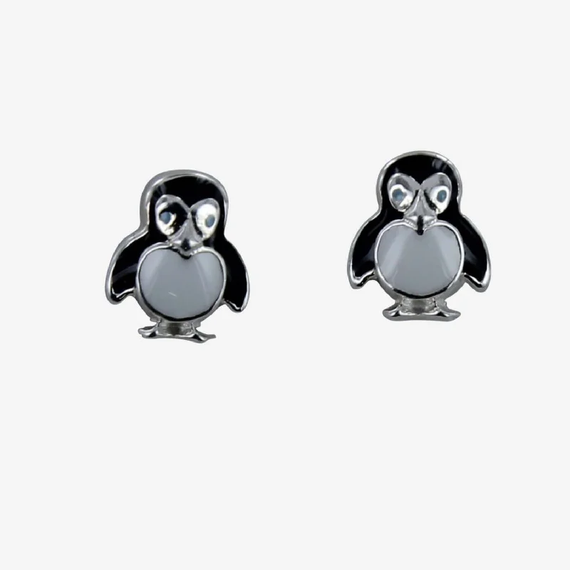 Stud Earrings for Beach Outfit -Enamel Penguin Stud Earrings