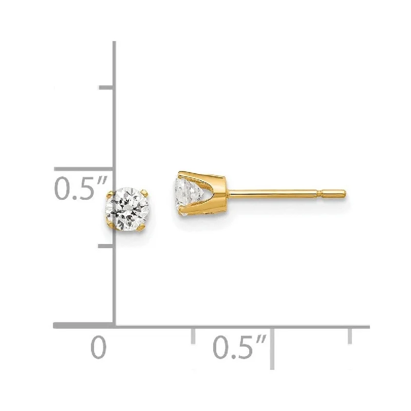 Nickel Free Stud Earrings for Safety -Curata 14k Yellow Gold 3.5mm CZ Cubic Zirconia Round stud Earrings