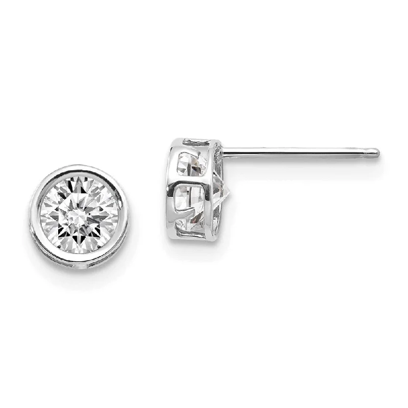 Stud Earrings with Crystals -14k White Gold Bezel White Gemstone Stud Earrings (L-5 mm, W-5 mm)