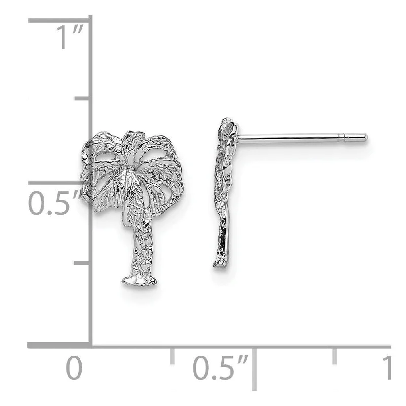 Stud Earrings for Beach Outfit -Diamond2Deal 14K White Gold Palm Tree Stud Earrings (L- 10.8 mm, W- 7.1 mm)