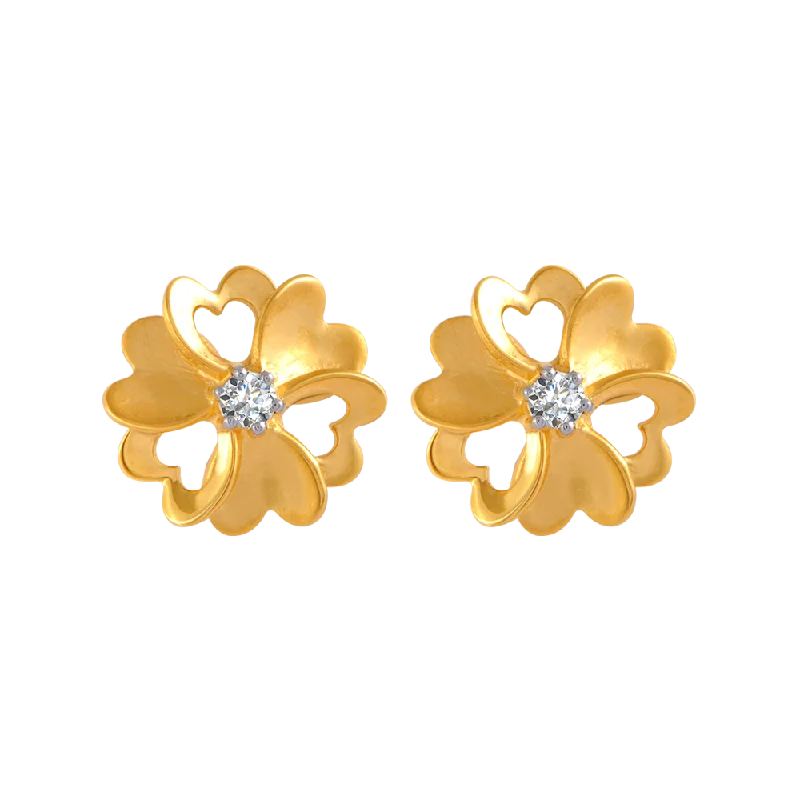 Push Back Stud Earrings for Convenience -14KT (585) Yellow Gold And American Diamond Stud Earrings For Women