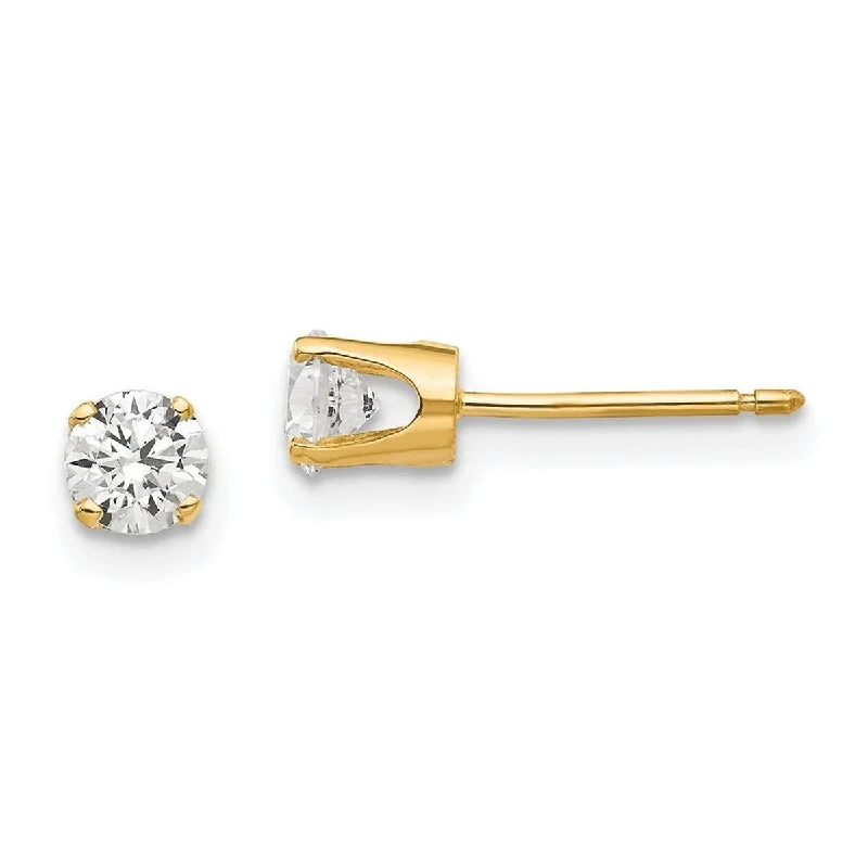 Small Stud Earrings for Delicate -Curata 14k Yellow Gold Polished Post Earrings 4mm CZ Cubic Zirconia stud Earrings - 5x5mm Wide