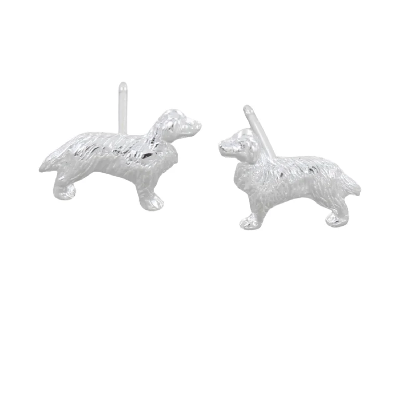 Stud Earrings for Travel Look -Silver Retriever Stud Earrings