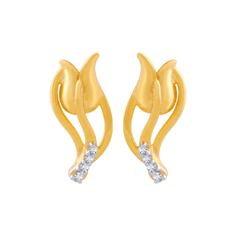 Floral Stud Earrings with Petals -14KT (585) Yellow Gold And American Diamond Stud Earrings For Women