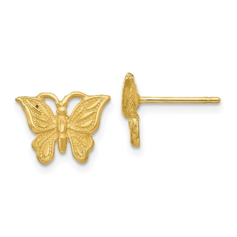 Adjustable Stud Earrings for Custom Fit -Curata 14k Yellow Gold 8x11mm Sparkle Cut Butterfly Stud Earrings