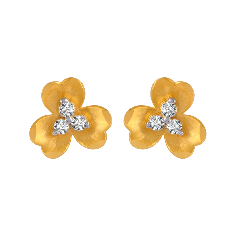 Screw Back Stud Earrings for Security -14KT (585) Yellow Gold And American Diamond Stud Earrings For Women