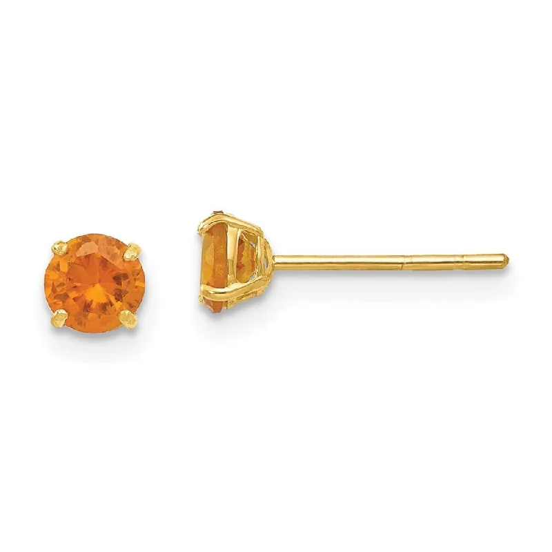 Stud Earrings for Party Look -14k Yellow Gold Round Citrine Stud Earrings (L-4 mm, W-4 mm)