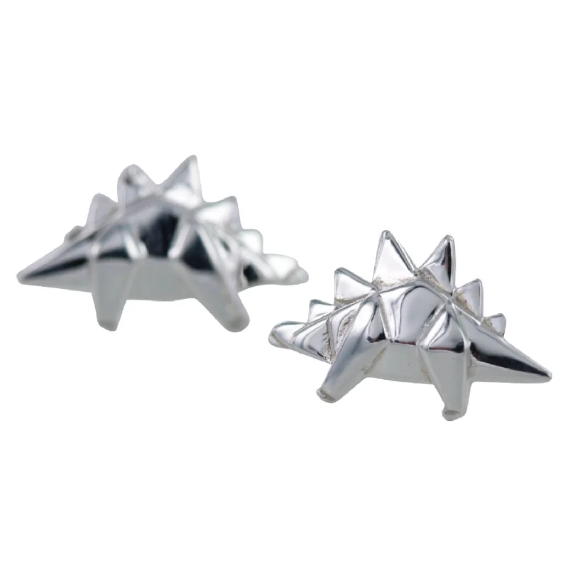 Stud Earrings with Polished Shine -Origami Stegosaurus Sterling Silver Stud Earrings