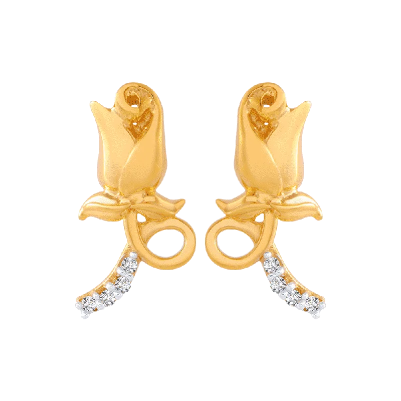 Triple Stud Earrings for Layered -14KT (585) Yellow Gold And American Diamond Stud Earrings For Women