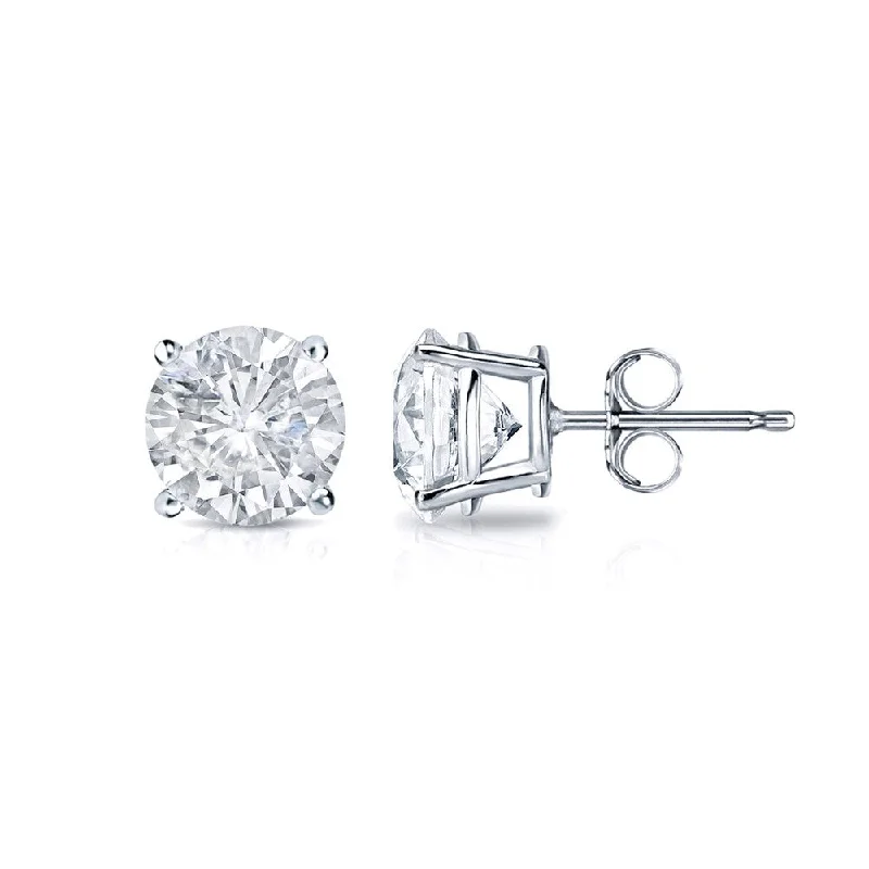 Stud Earrings with Hammered Finish -18k Gold Round 1ct TW Clarity Enhanced Diamond Stud Earrings (E-F, I1-I2)