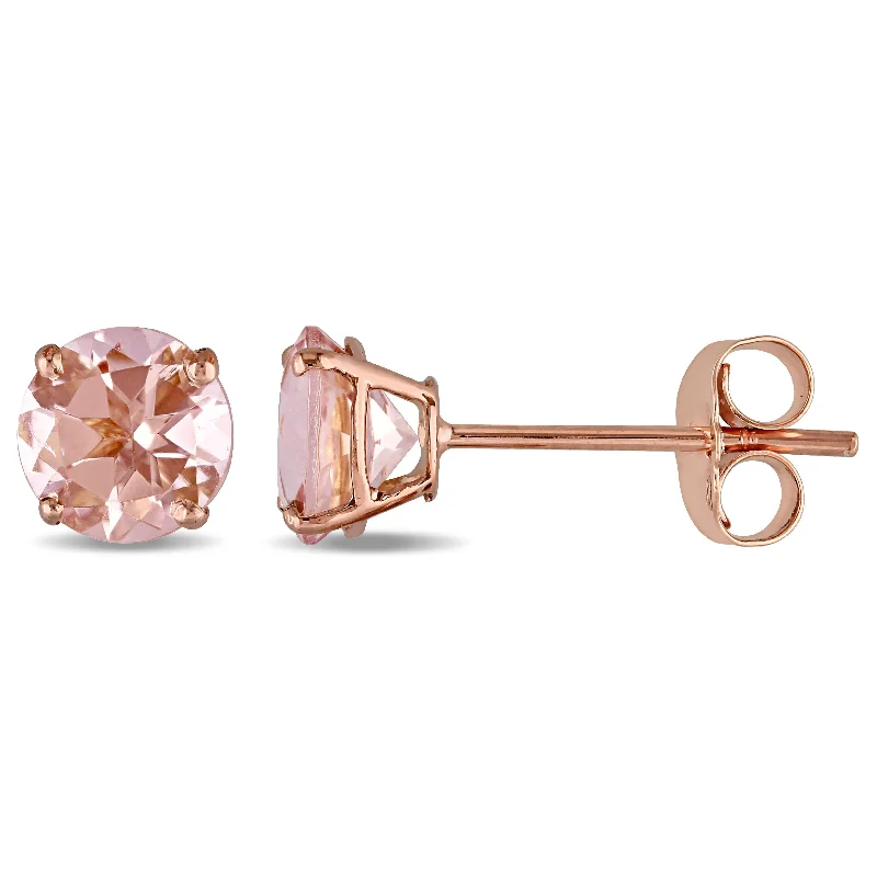 Heart Shaped Stud Earrings for Love -1ct TGW Morganite Solitaire Stud Earrings in 14k Rose Gold by Miadora - 5 mm x 5 mm x 3.7 mm - 5 mm x 5 mm x 3.7 mm