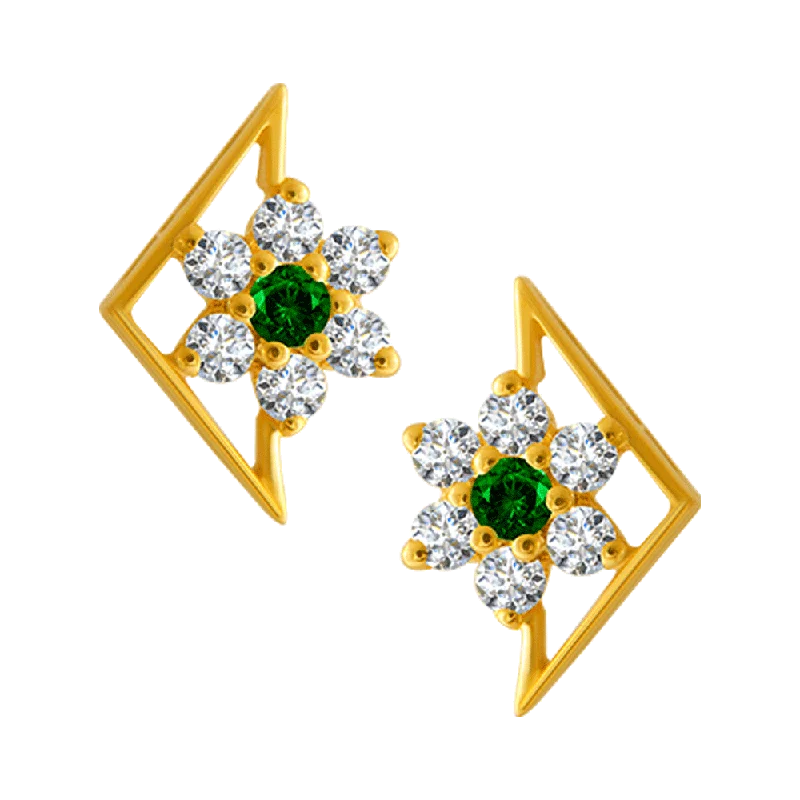 Stud Earrings for Mother's Day -22KT Yellow Gold And American Diamond Stud Earrings For Women