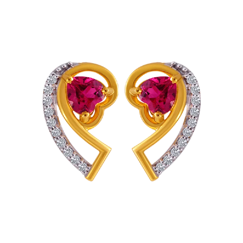 Stud Earrings for Party Look -14KT (585) Yellow Gold And American Diamond Stud Earrings For Women