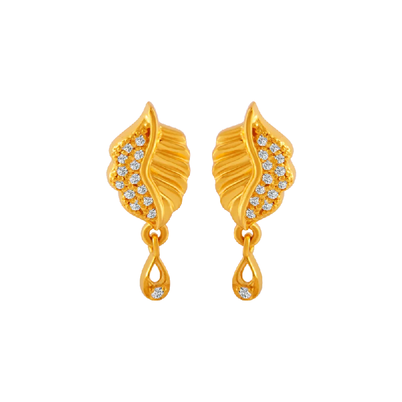 Stud Earrings with Floral Motifs -22KT Yellow Gold And American Diamond Stud Earrings For Women