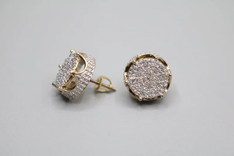 African Stud Earrings with Culture -10K 2 Tone Gold Diamond Diamond Crown Stud Earrings