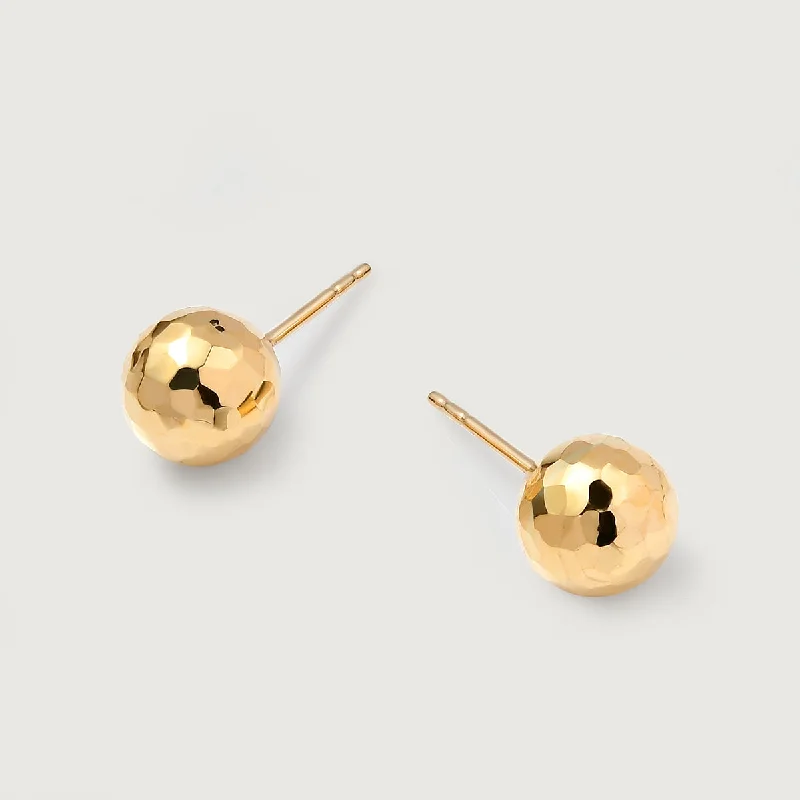 Crystal Stud Earrings for Sparkle -Grecian Hammered Globe Stud Earrings in 9K Gold