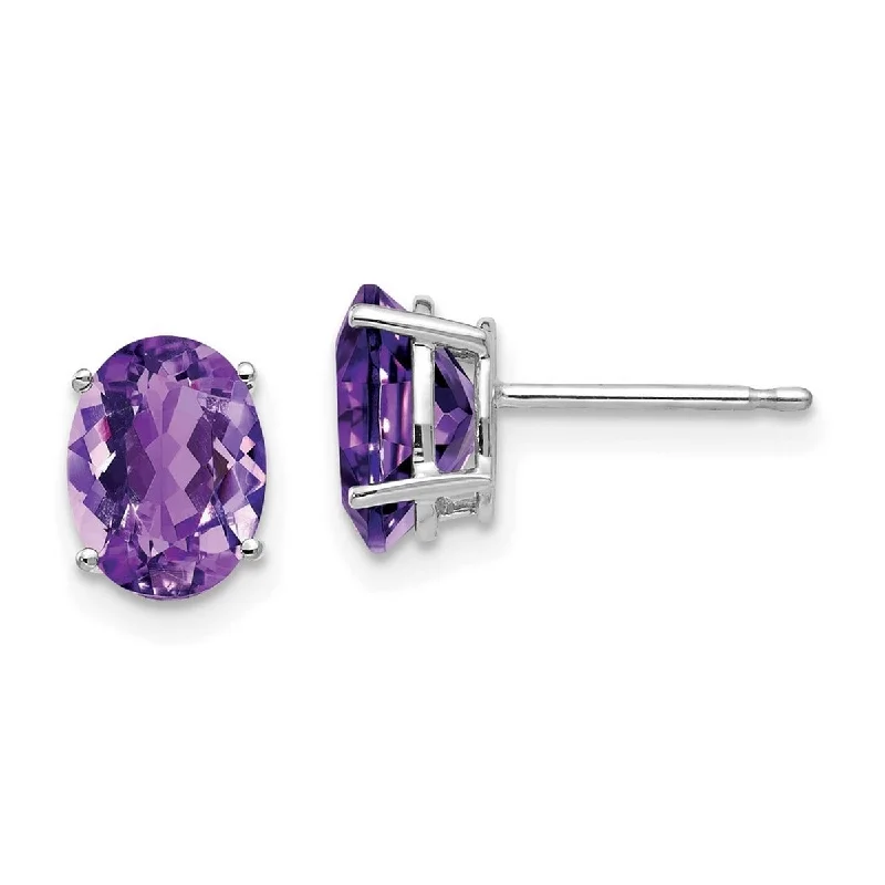 Geometric Stud Earrings for Trend -Curata 14k White Gold 8x6mm Oval Amethyst Stud Earrings