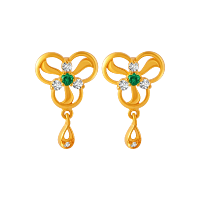 Stud Earrings with Knot Designs -22KT Yellow Gold And American Diamond Stud Earrings For Women