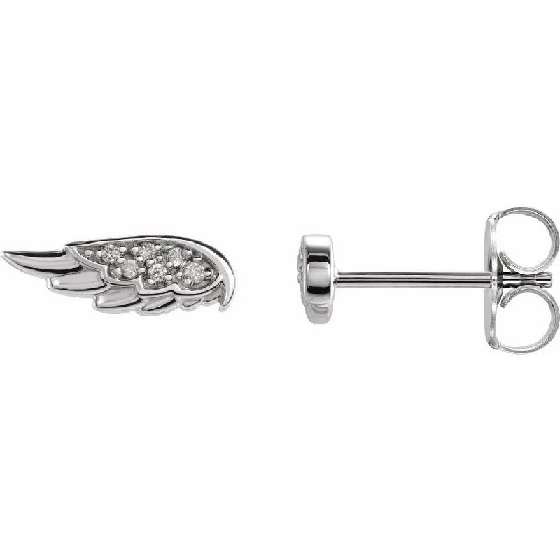 Lightweight Stud Earrings for All Day -Curata 14k White Gold Polished .03 Carat Diamond Religious Guardian Angel Wing Stud Earrings