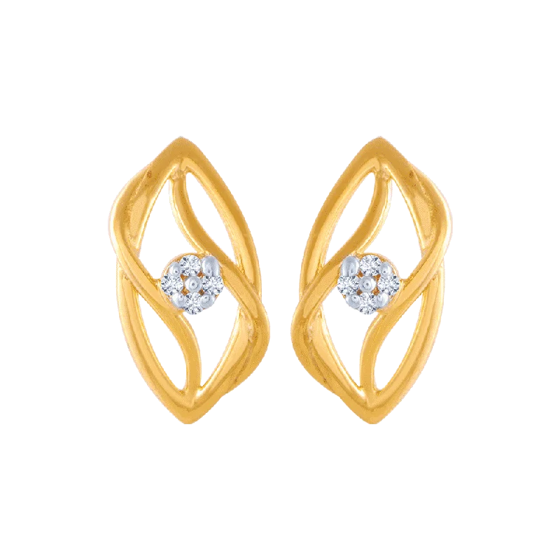 Geometric Stud Earrings for Trend -14KT (585) Yellow Gold And American Diamond Stud Earrings For Women