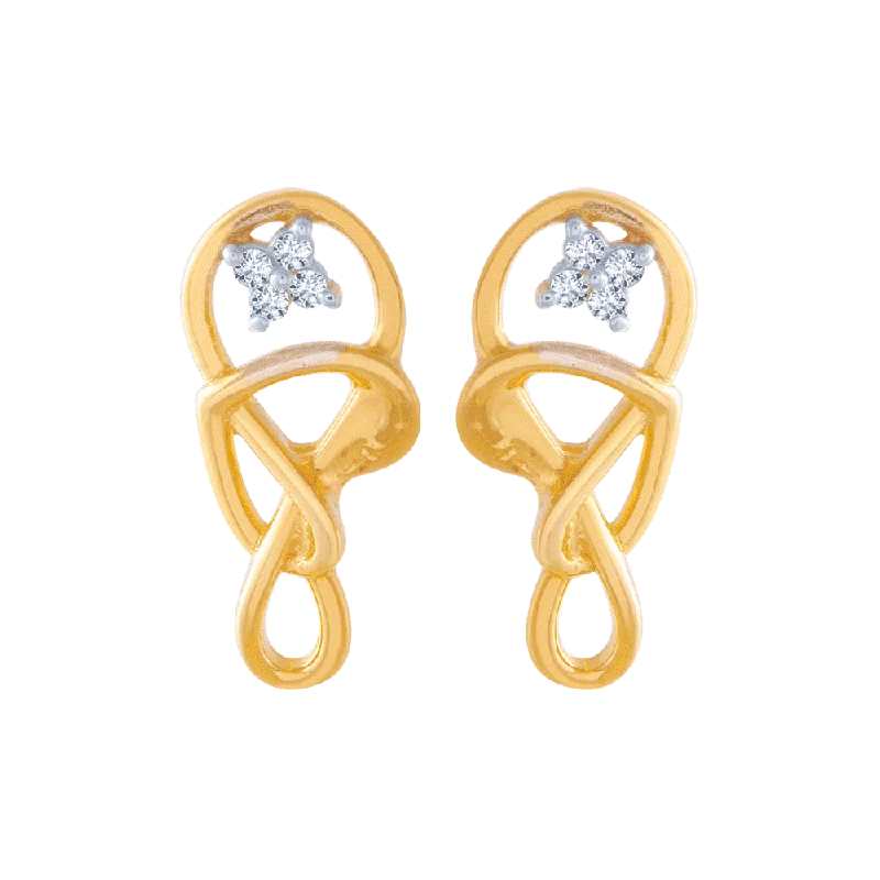 Retro Stud Earrings for Nostalgia -14KT (585) Yellow Gold And American Diamond Stud Earrings For Women